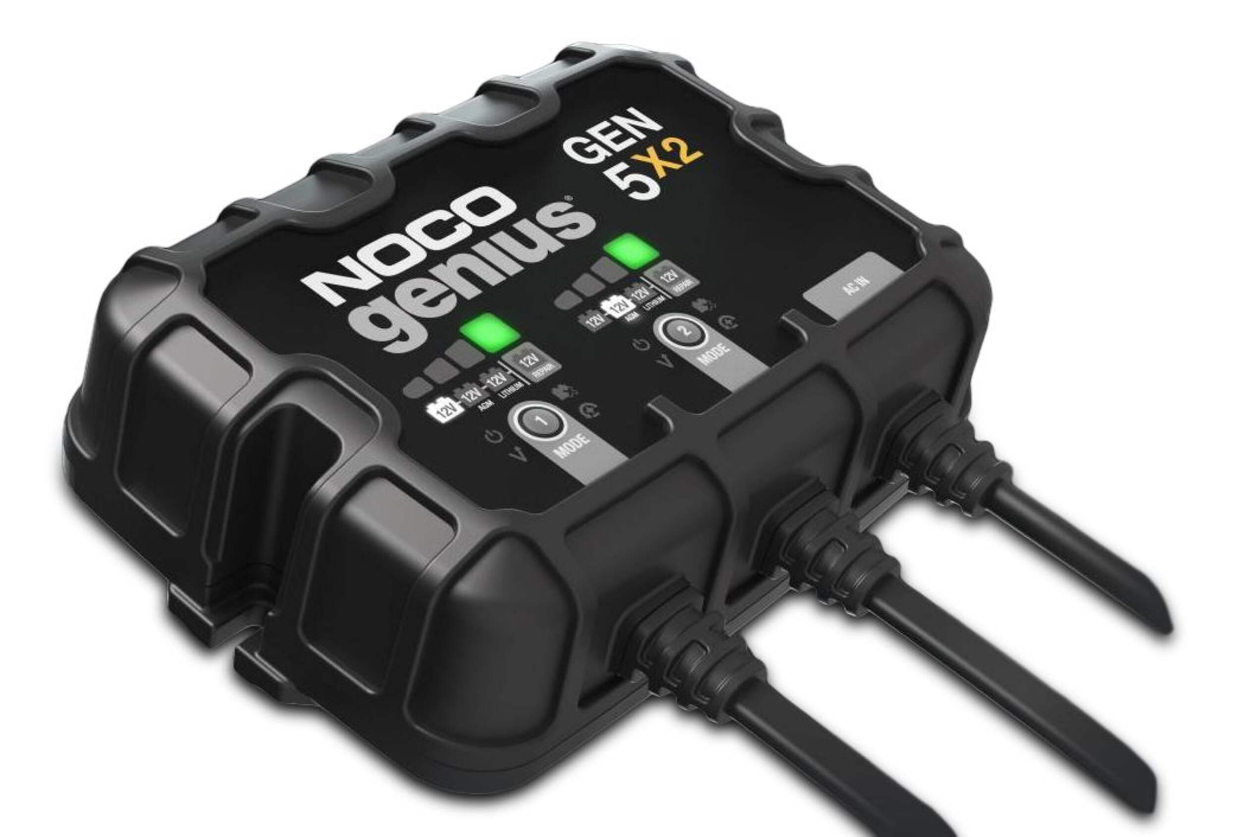 NOCO GEN5X2 Onboard Smart Battery Charger/Maintainer/Desulfator, 2-Bank, 10-Amp, 12V Front_Angled_Right