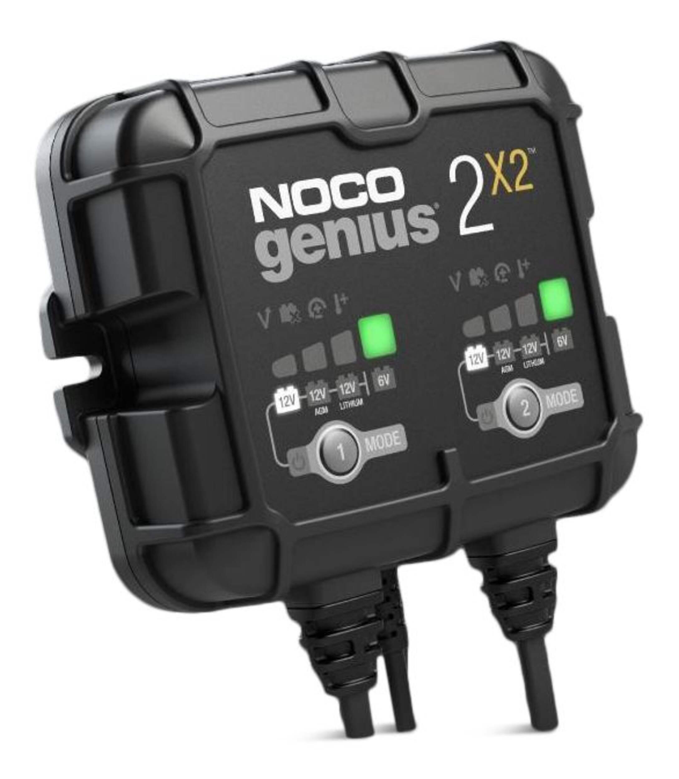 NOCO GENIUS2X2 Smart Battery Charger/Maintainer/Desulfator, 2-Bank, 4-Amp, 6V/12V Front_Three_Fourths_Angled_Right
