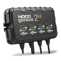 NOCO GENIUS2X4 Smart Battery Charger/Maintainer/Desulfator, 4-Bank, 8-Amp, 6V/12V Front_Three_Fourths_Angled_Right