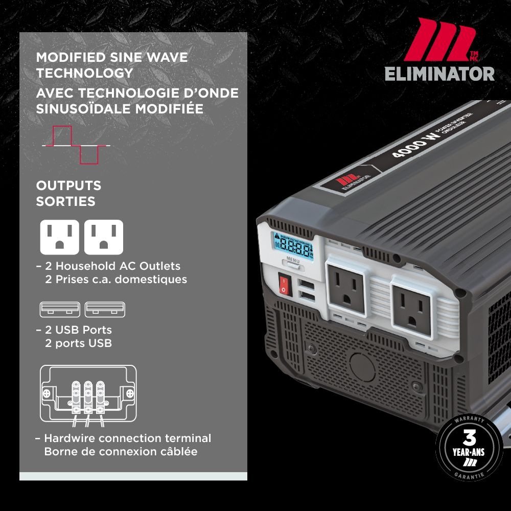 MotoMaster Eliminator Power Inverter, 4000W, Includes Battery Cables