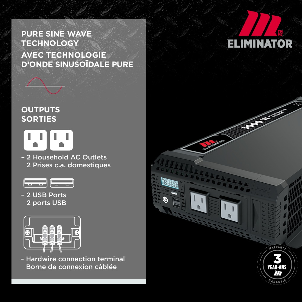 MotoMaster Eliminator Pure Sine Wave Power Inverter, Includes Battery