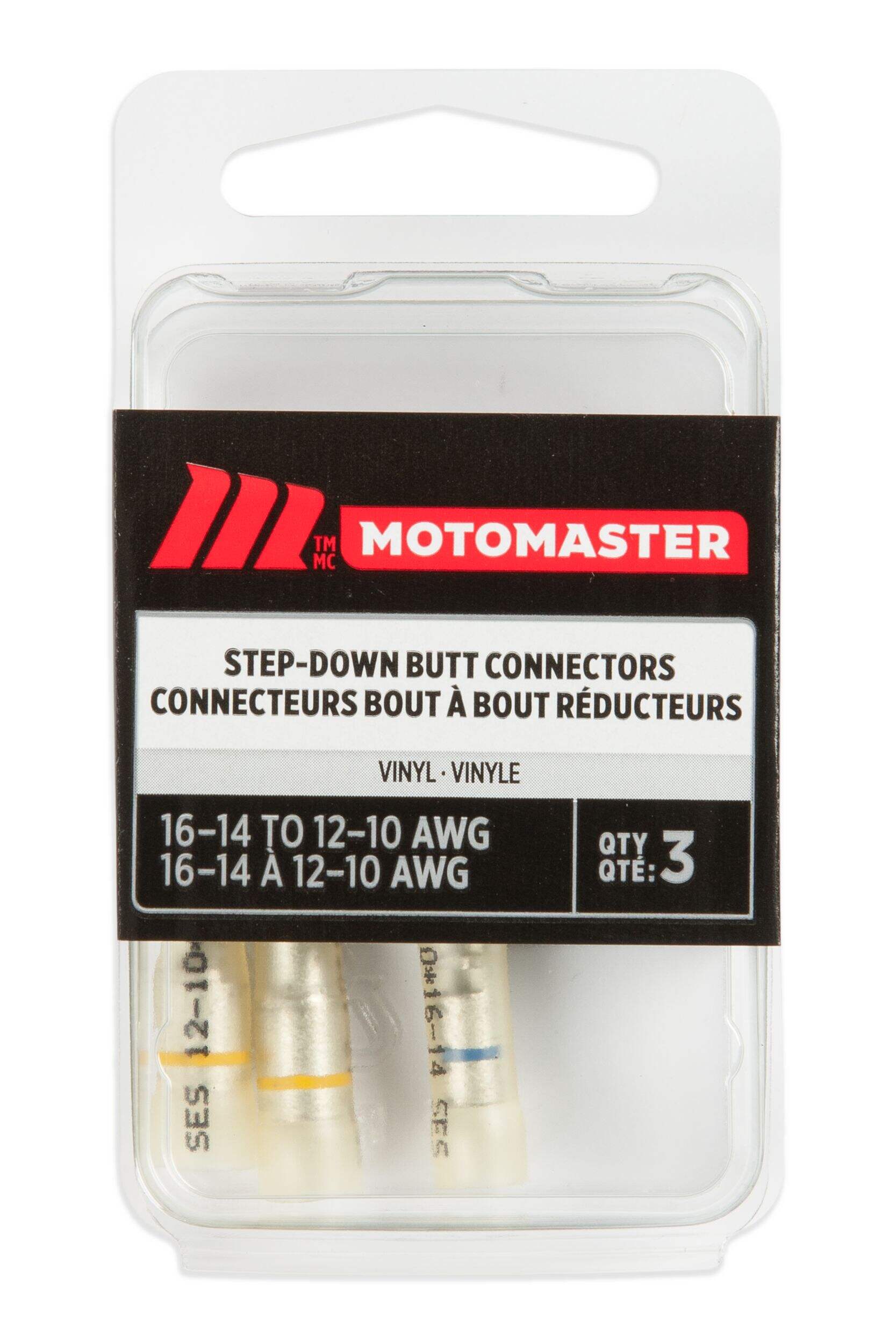 MotoMaster 16-14 to 12-10 AWG Vinyl Step Down Butt Connector, 3-pk Front_Flat