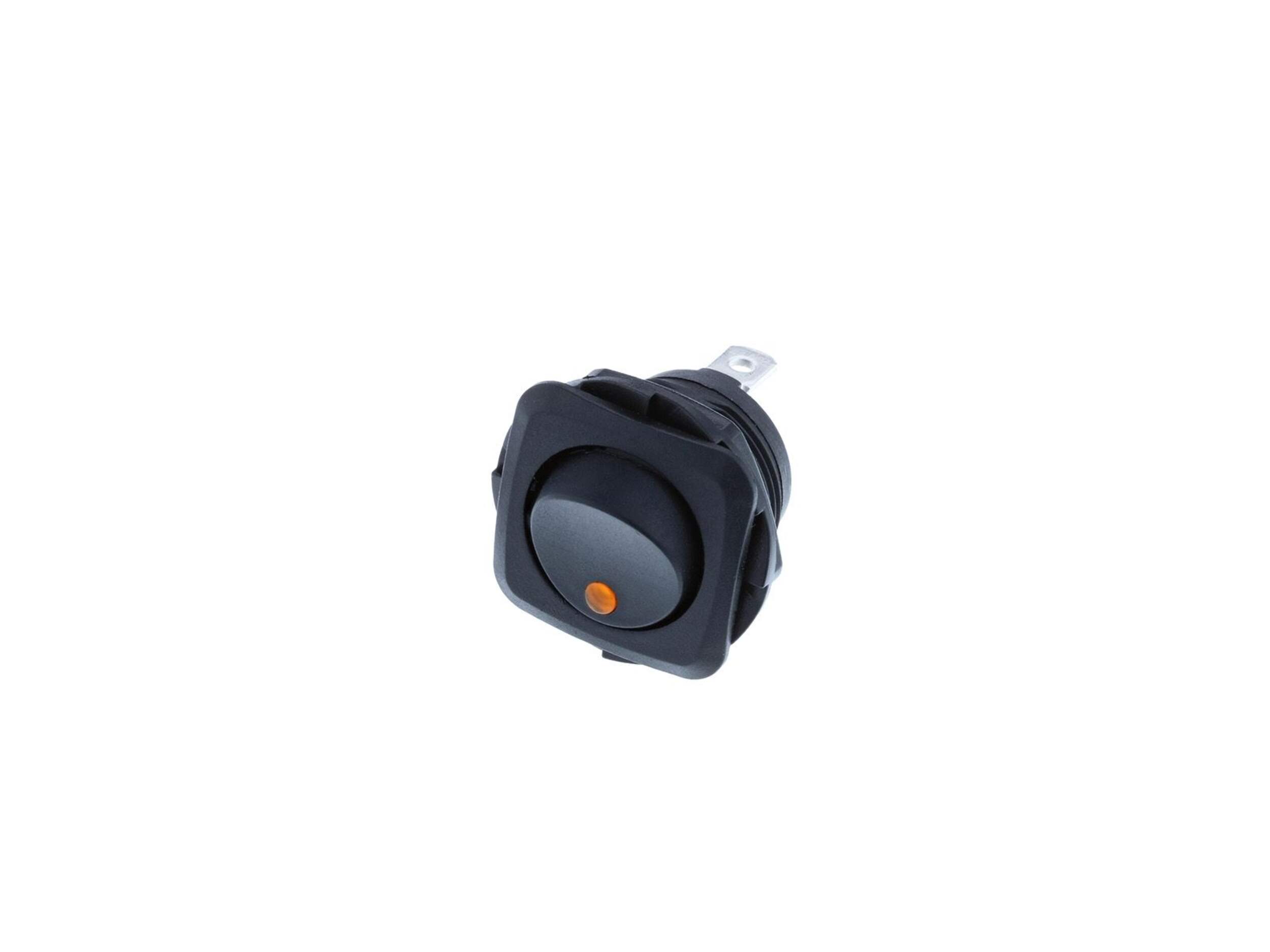 Square Actuator-Round Rocker - 3P SPST OFF-ON, Amber LED (VDC) Front_Three_Fourths_Angled_Left
