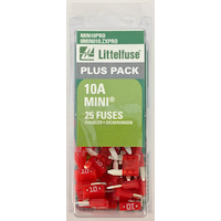 Littelfuse 10A Mini Fuse, 25-pk Front_Flat