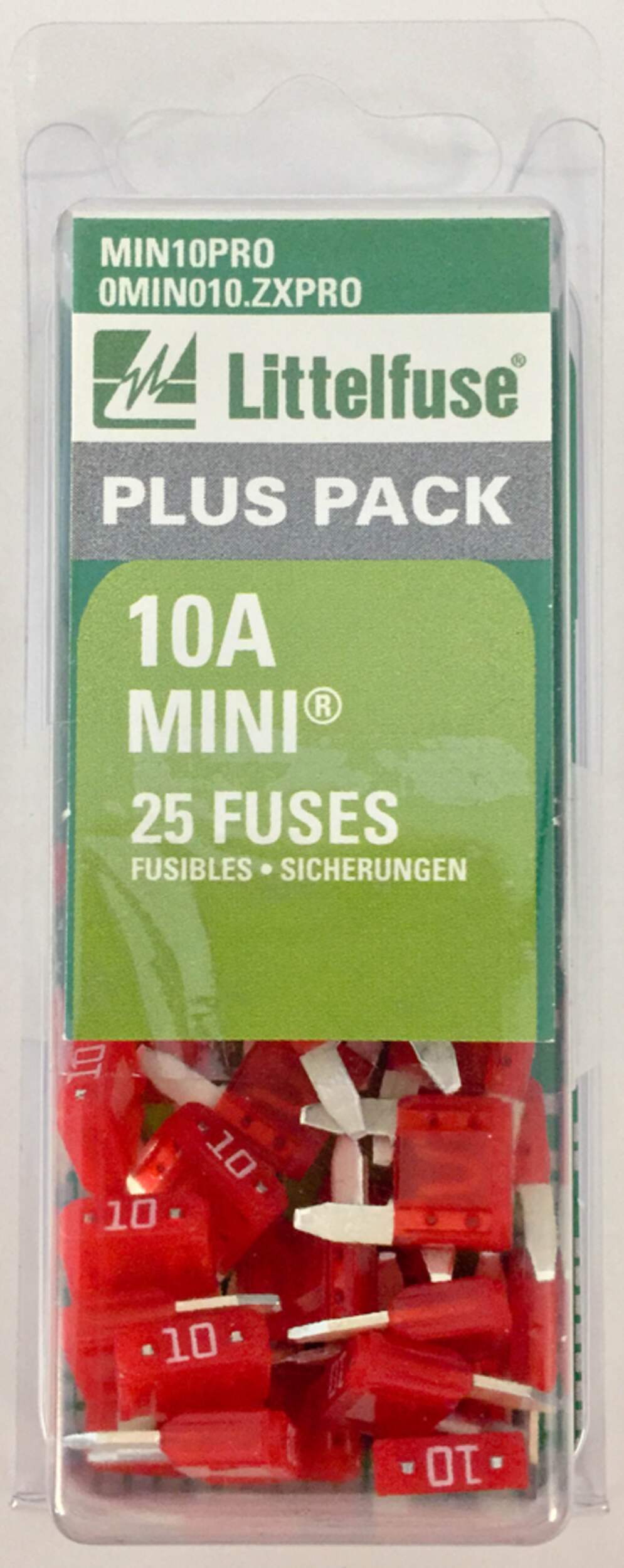 Littelfuse 10A Mini Fuse, 25-pk Front_Flat
