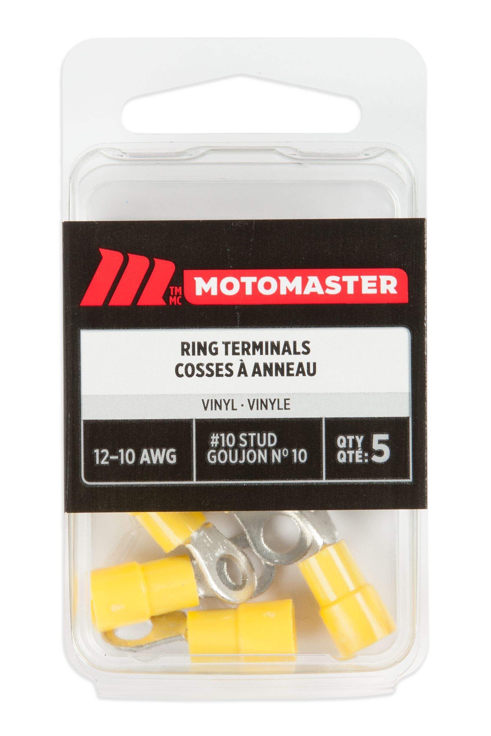 MotoMaster 12-10 AWG Automotive Ring Terminal, #10 Stud, 5-pk Front_Flat