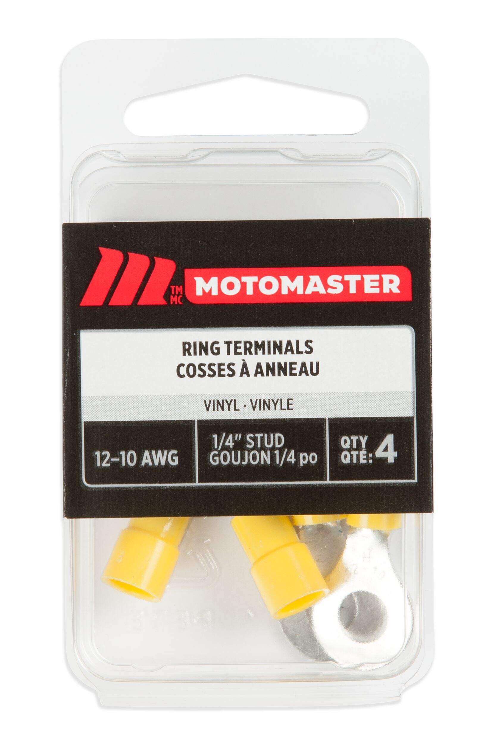 MotoMaster 12-10 AWG Automotive Ring Terminal, 1/4-in, 4-pk Front_Flat