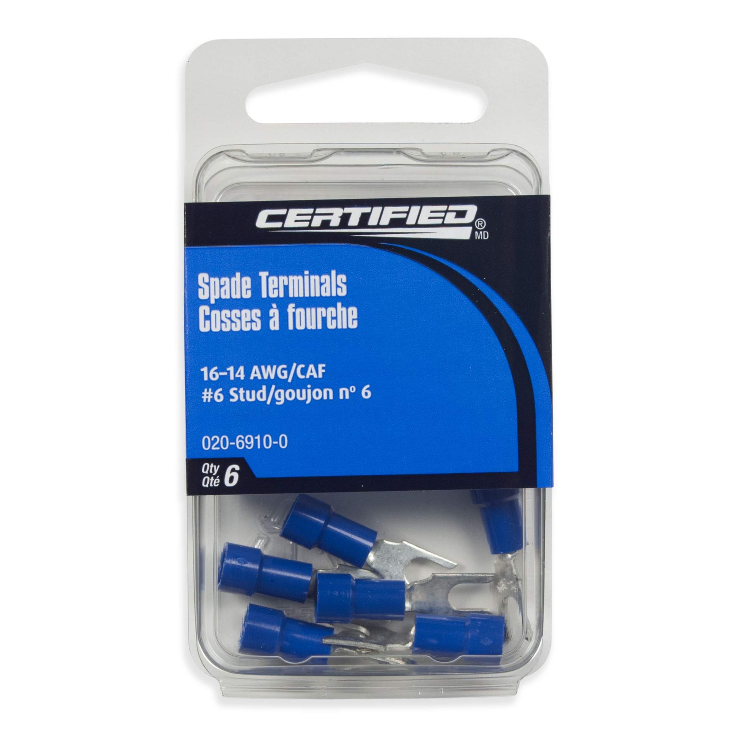 MotoMaster 16-14 AWG Automotive Spade Terminal, #6 Stud, 6-pk Front_Flat