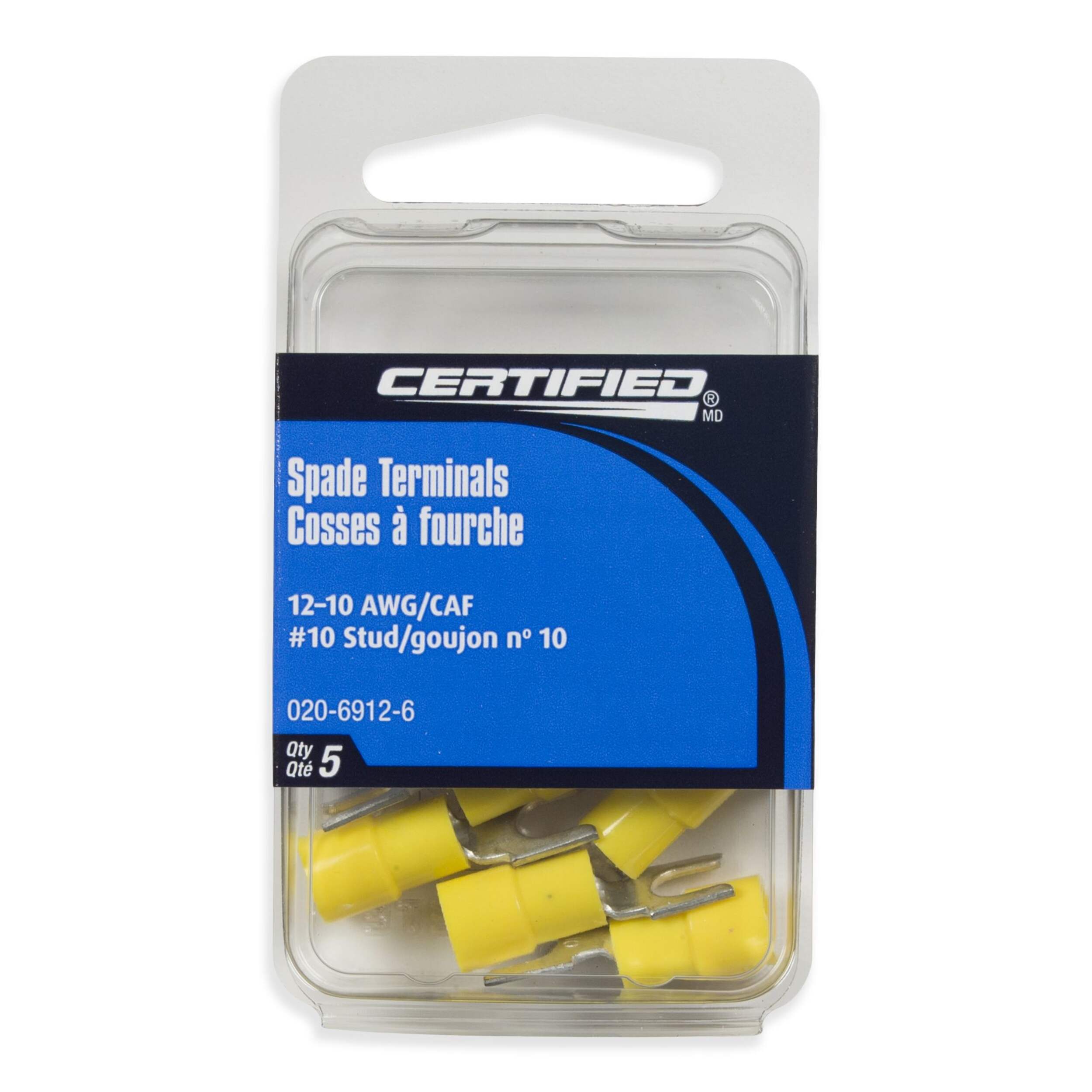 MotoMaster 12-10 AWG Automotive Spade Terminal, #10 Stud, 5-pk Front_Flat