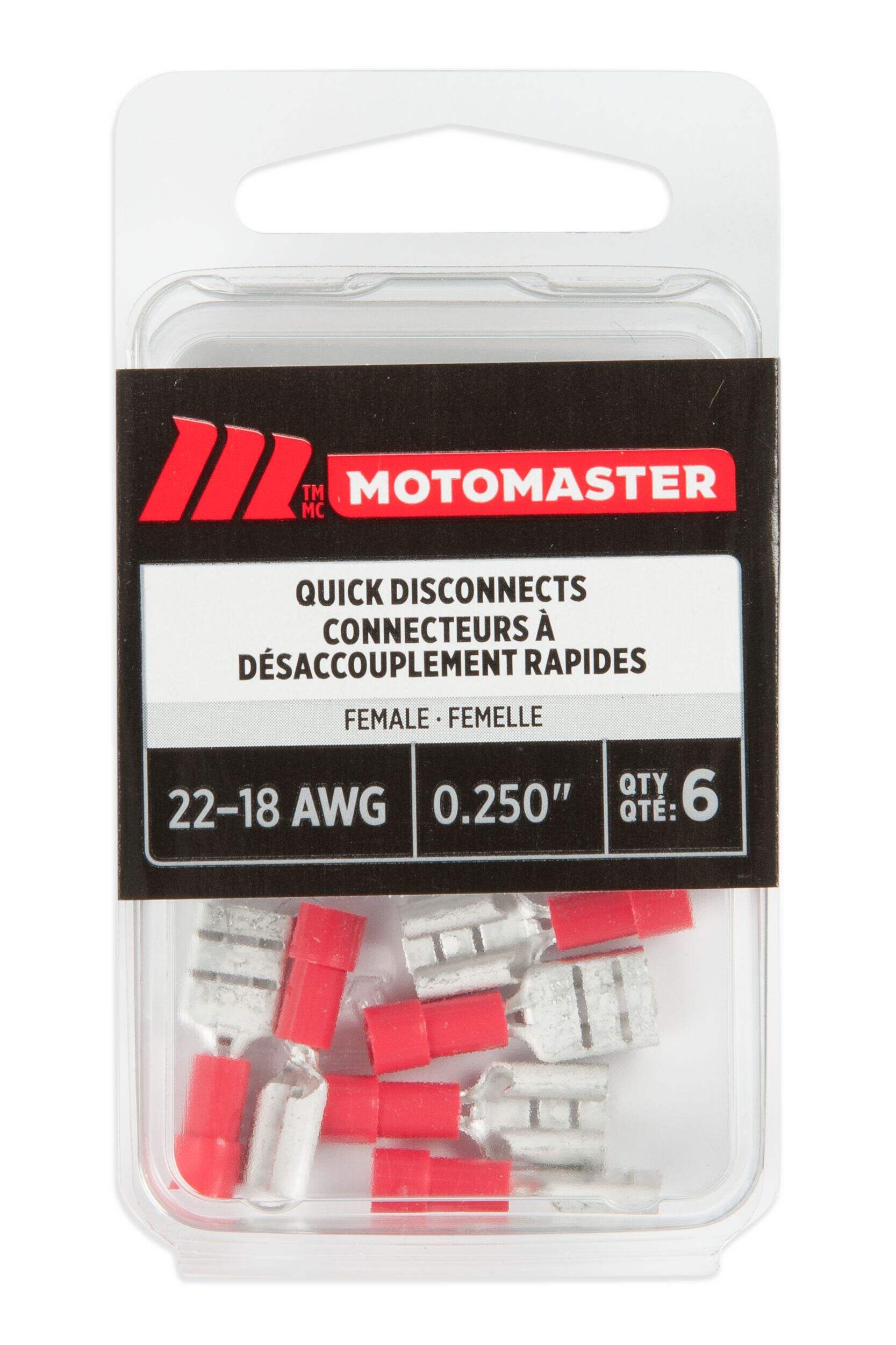 MotoMaster 22-18 AWG Automotive Female Quick Disconnect, .250-in, 6-pk Front_Flat