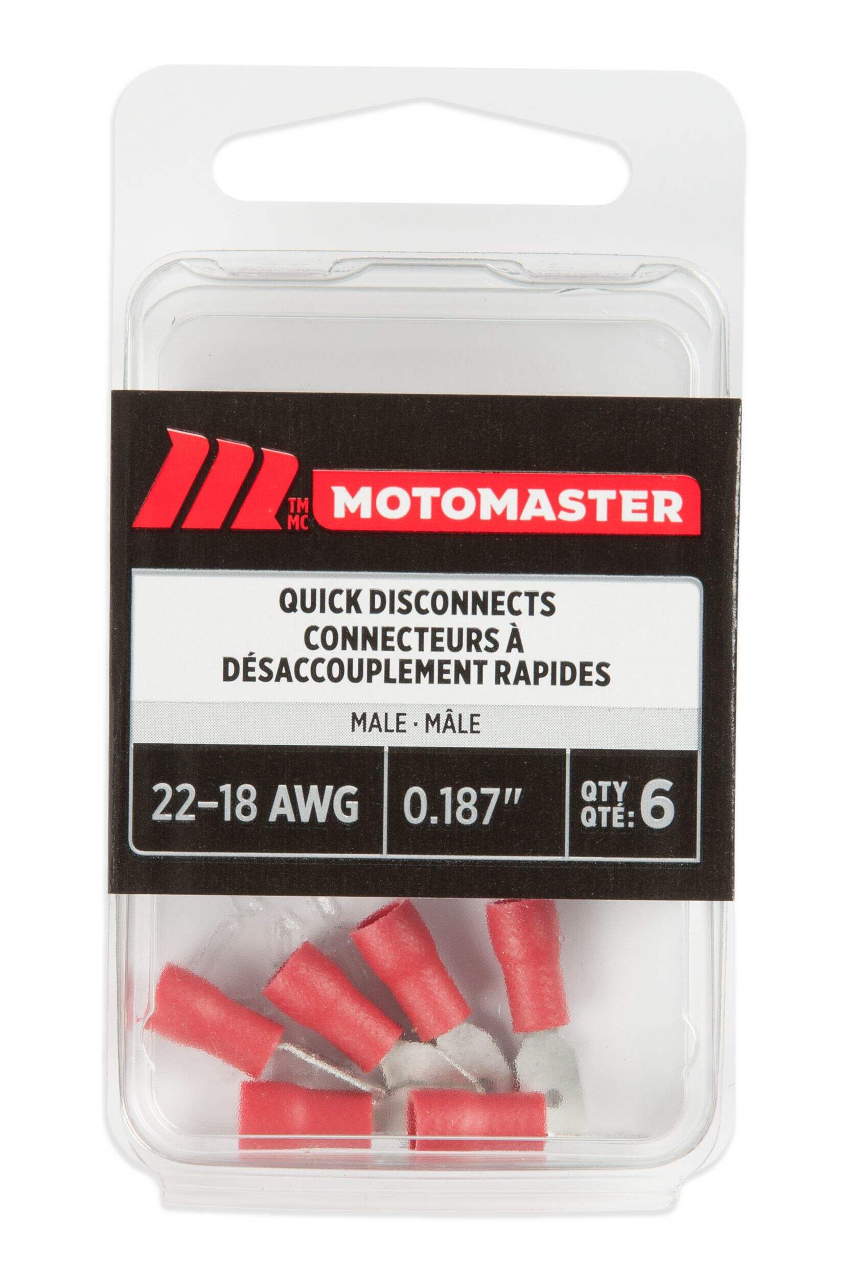 MotoMaster 22-18 AWG Automotive Male Quick Disconnect, .187-in, 6-pk Front_Flat