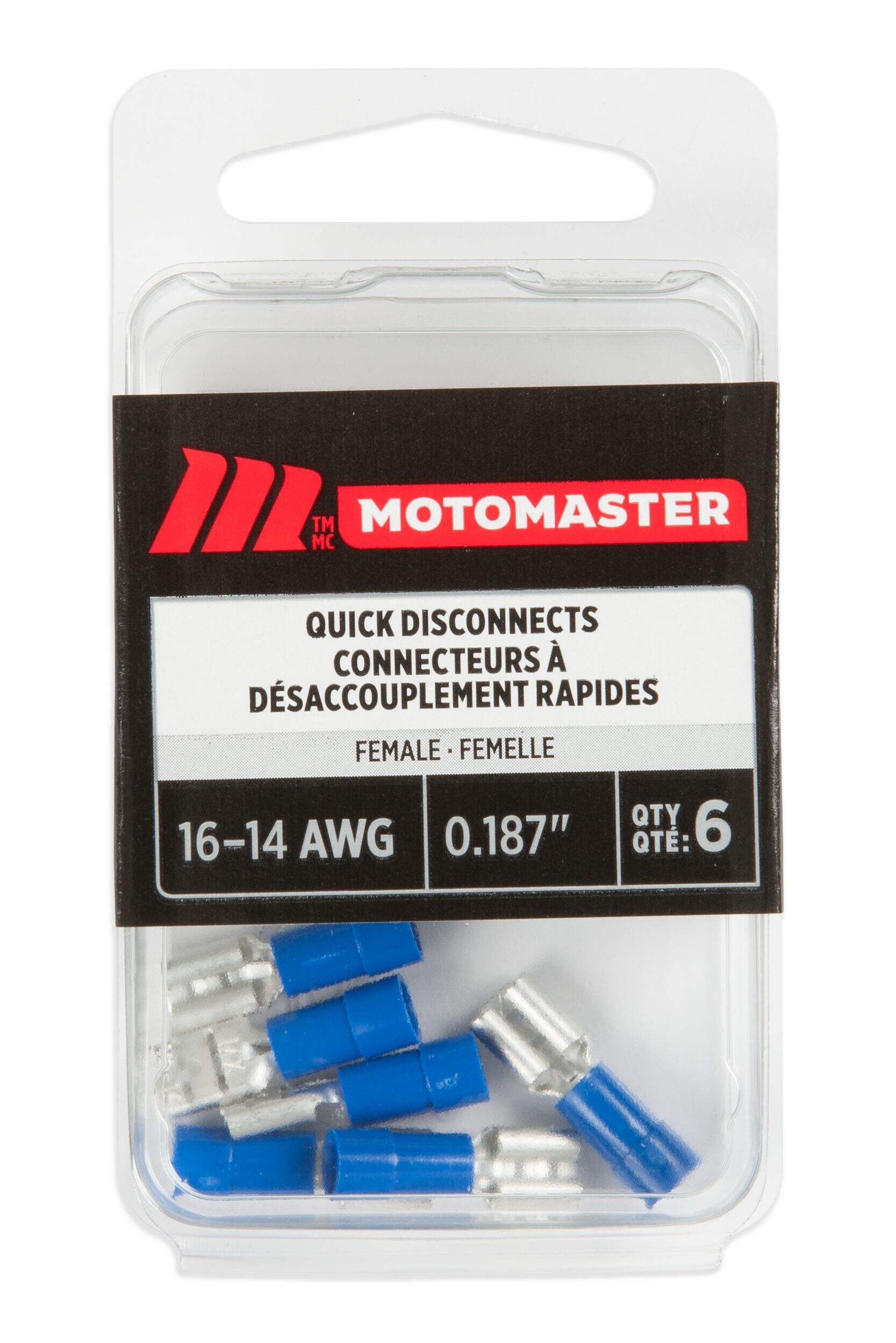 MotoMaster 16-14 AWG Automotive Female Quick Disconnect, .187-in, 6-pk Front_Flat