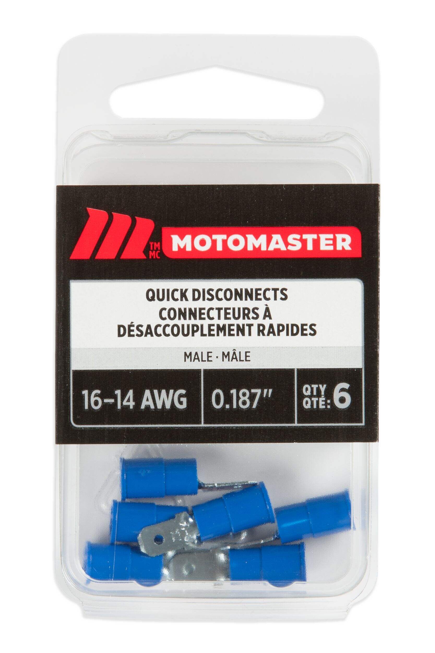 Cosses mâles à débranchement rapide 16-14 AWG pour l'auto MotoMaster, 0,187 po, paq. 6 Front_Flat
