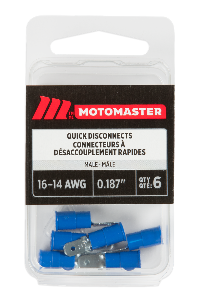 MotoMaster 1614 AWG Automotive Male Quick Disconnect, .187in, 6pk