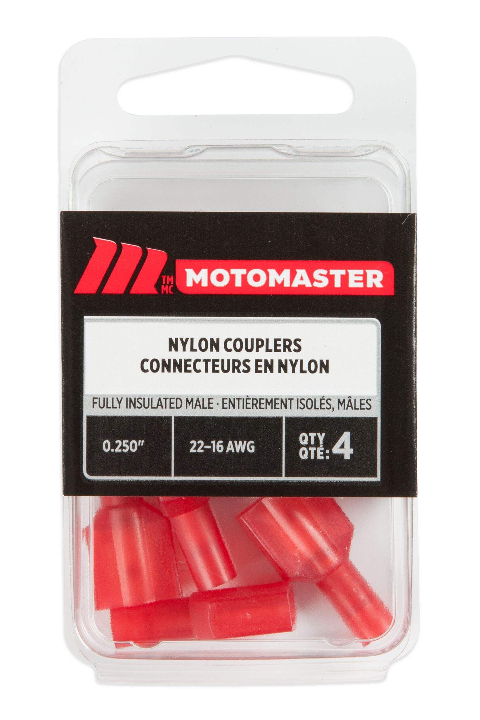 MotoMaster 22-18 AWG Nylon Fully Insulated Male Quick Disconnect, 1/4-in, 4-pk Front_Flat