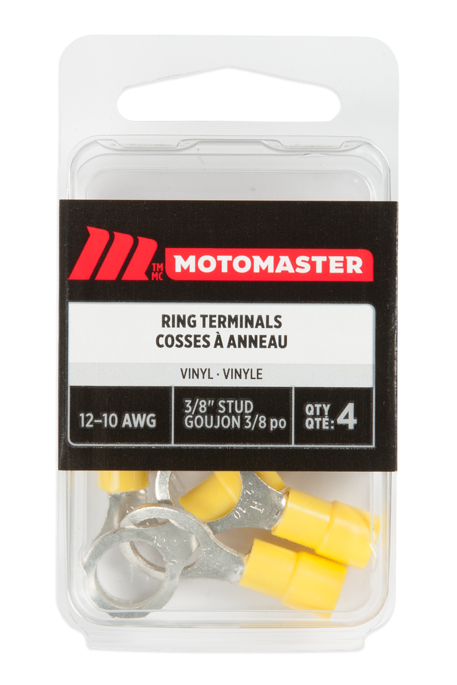 MotoMaster 12-10 AWG Automotive Ring Terminal, 3/8-in, 4-pk