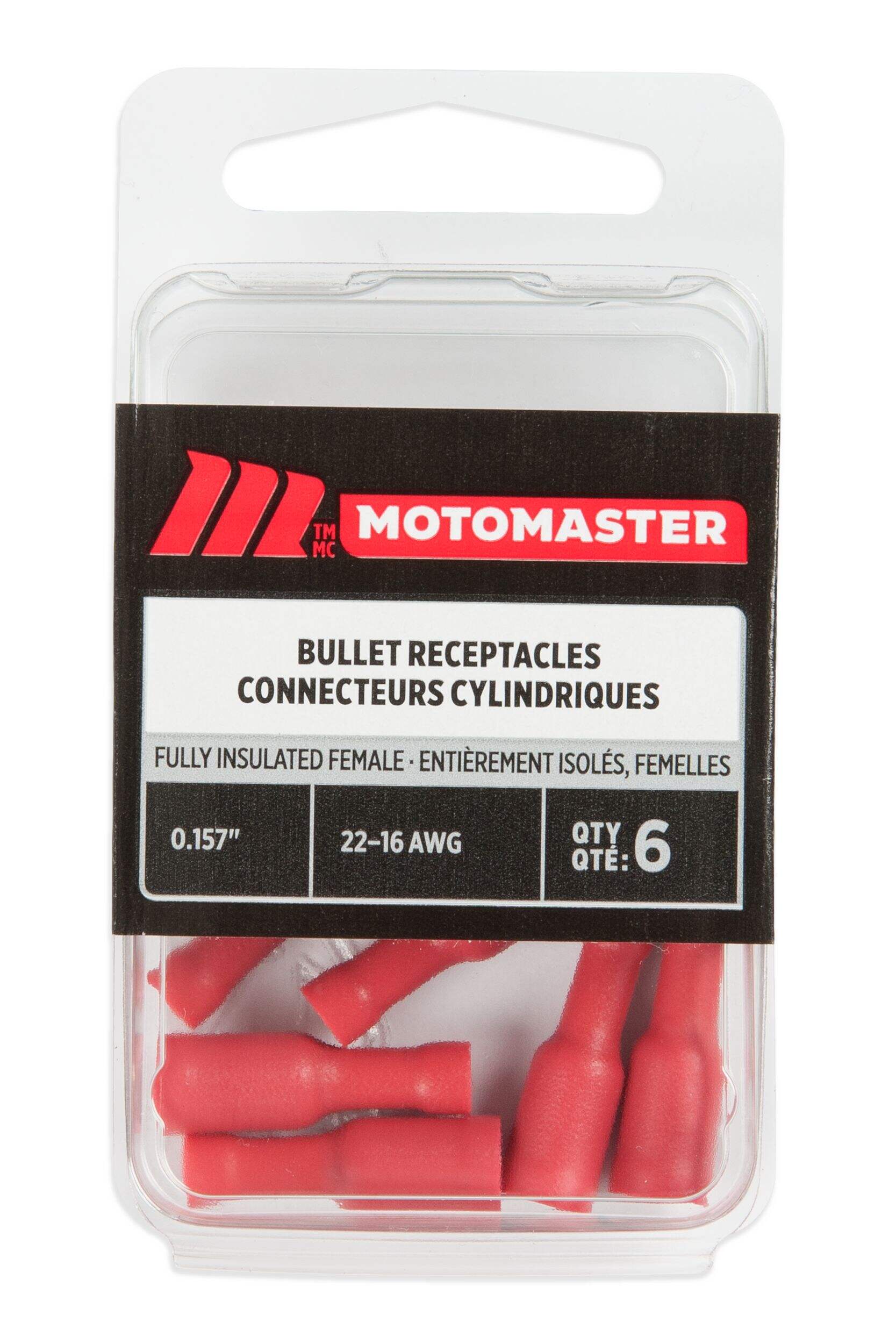 MotoMaster 22-18 AWG Fully Insulated Female Bullet, .157-in, 6-pk Front_Flat