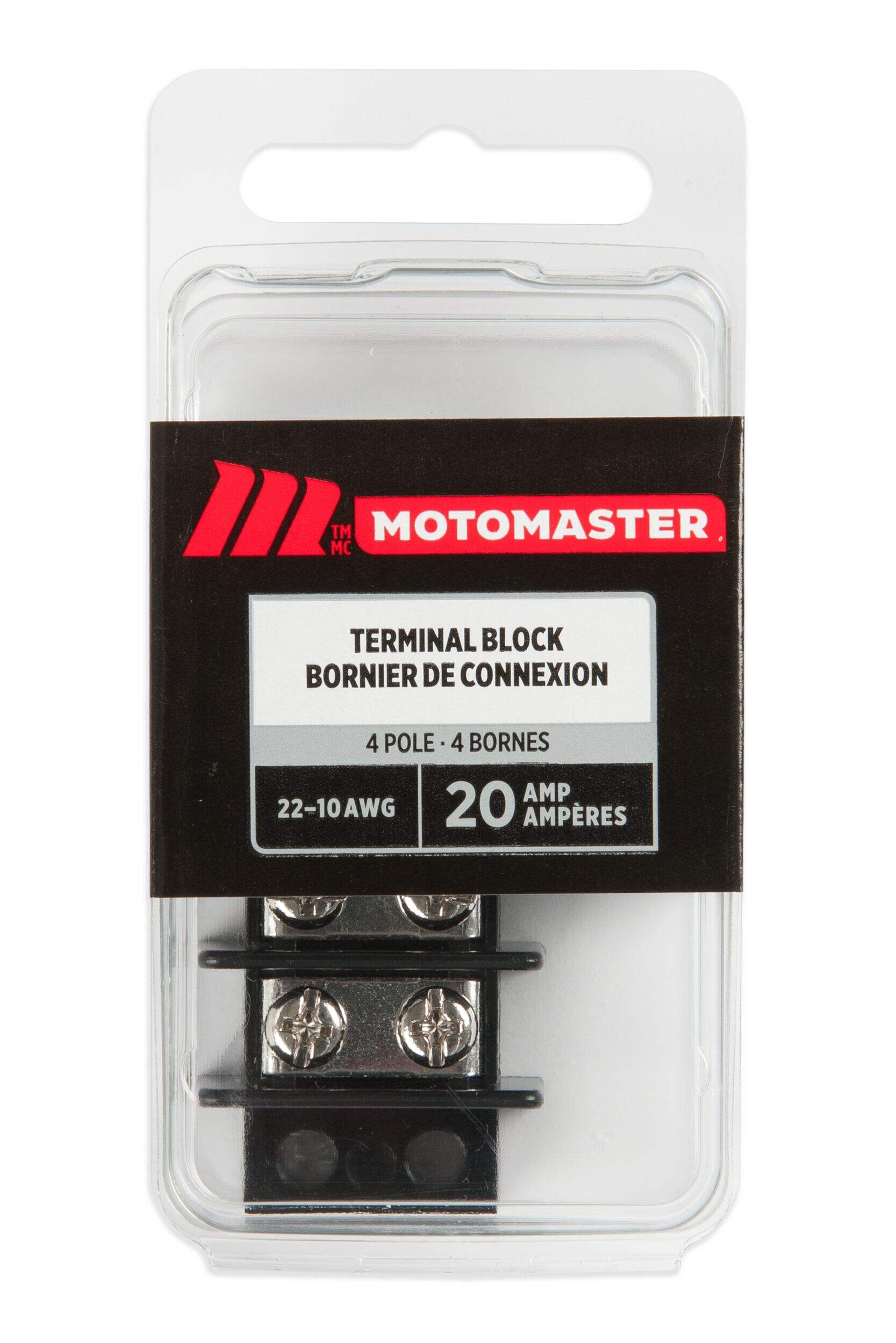 Bloc de bornes à 4 pôles 22-10 AWG MotoMaster, 20 A Front_Flat