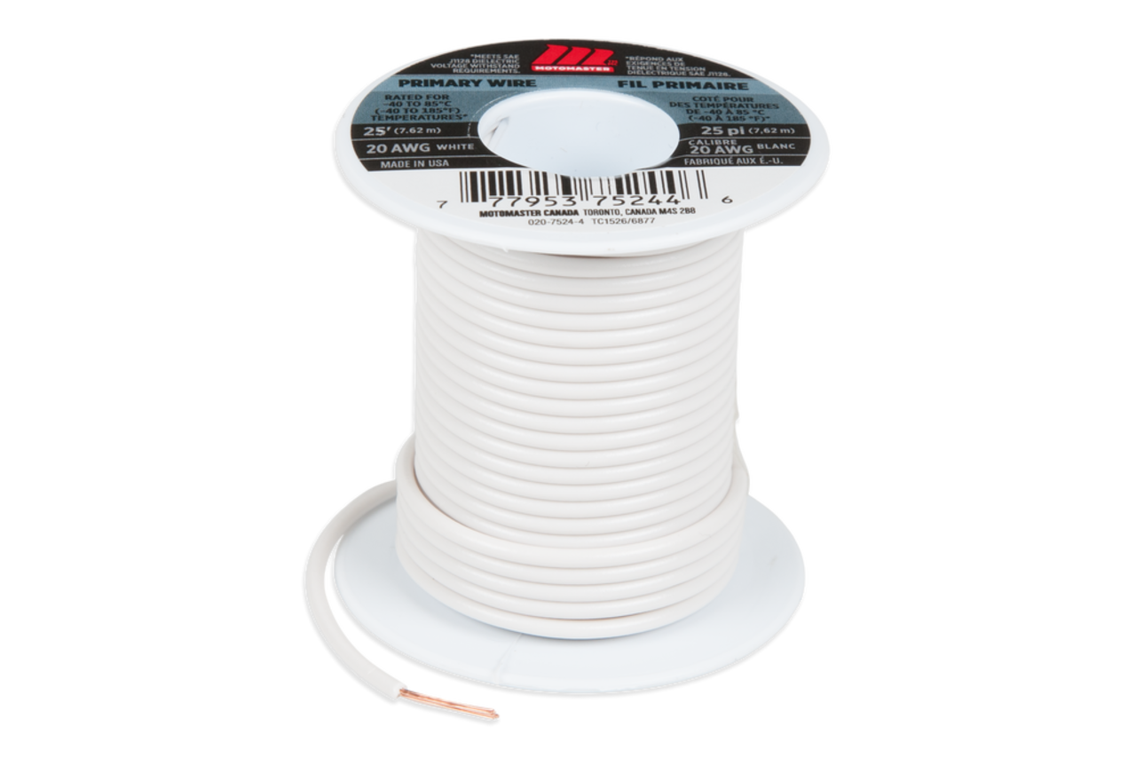 Stranded Wire: White, 20 AWG, 40 Feet