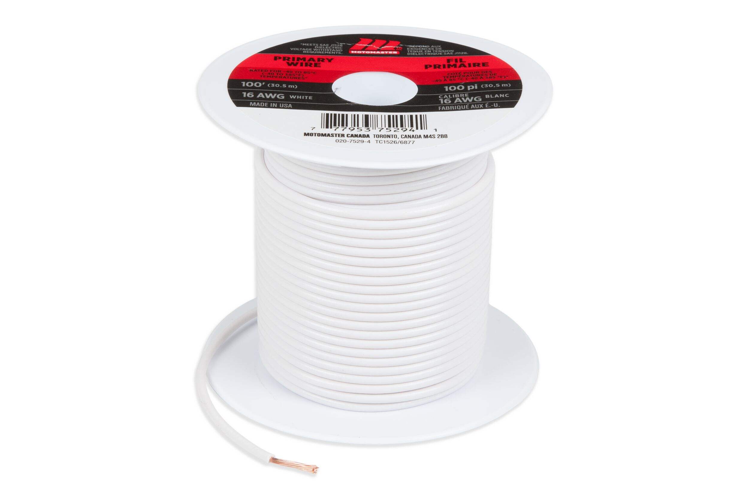 Fil MotoMaster 16 AWG, blanc, 100 pi Front_Elevated