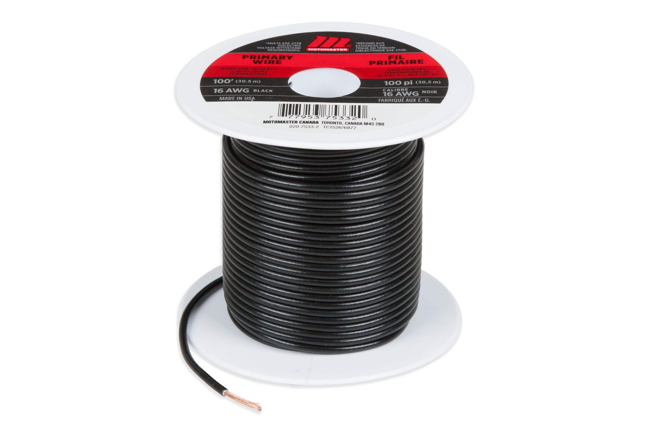 Fil MotoMaster 16 AWG, noir, 100 pi Front_Elevated