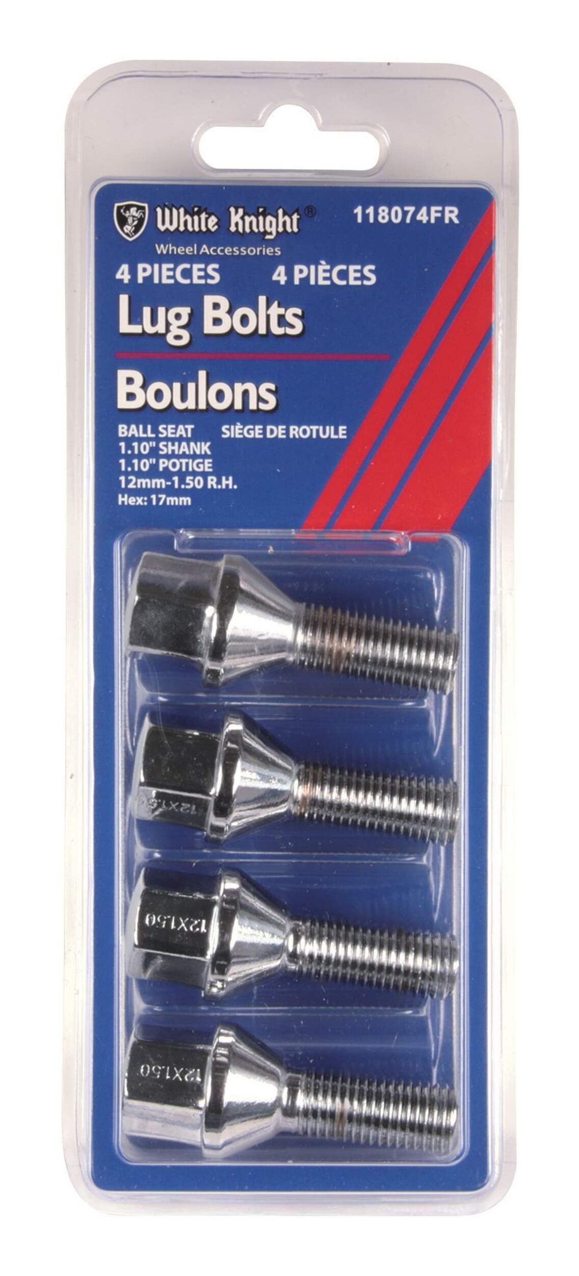 Verrou pour roue à cannelure White Knight, 14 mm x 1,50 Front_Flat