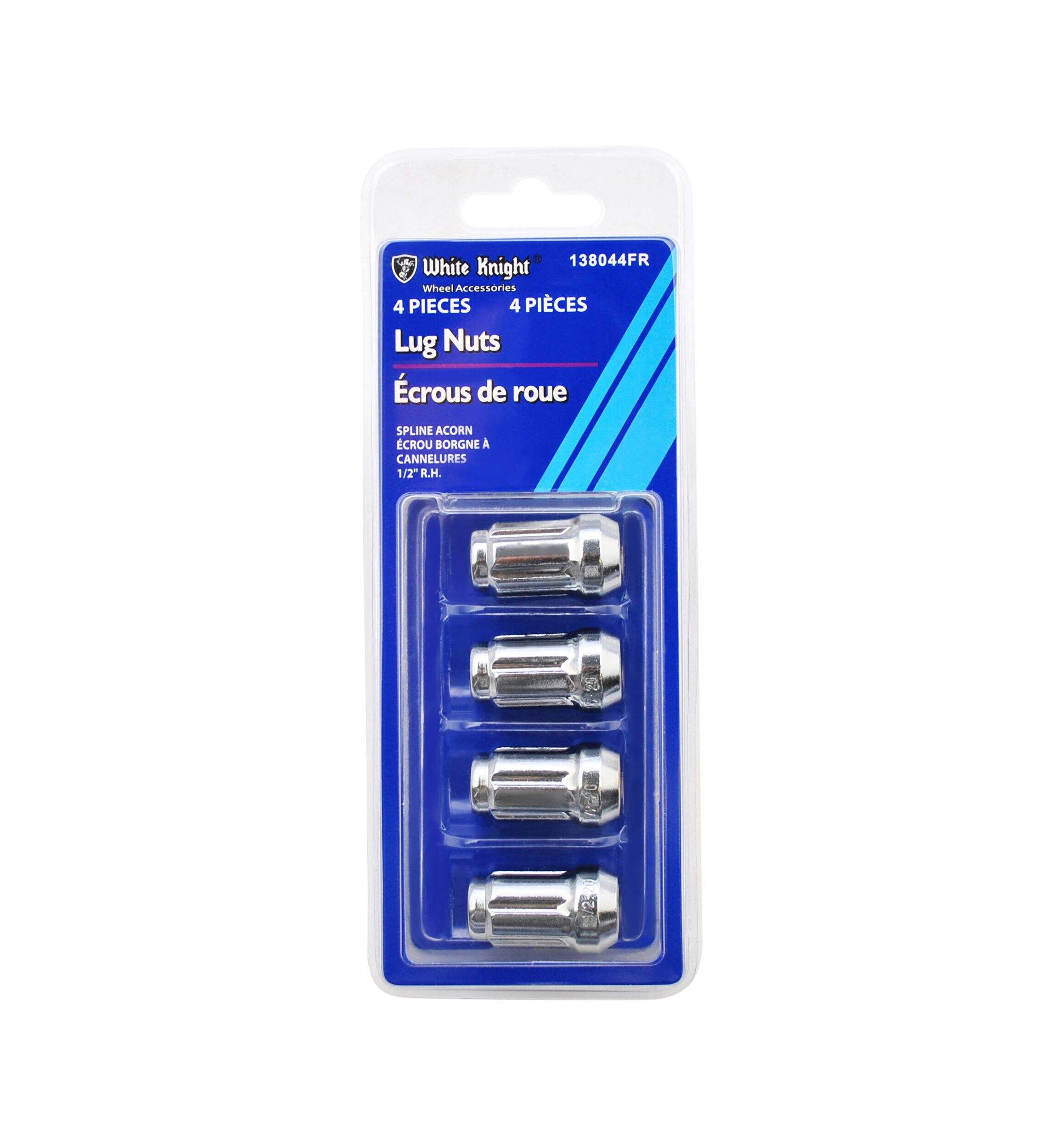 White Knight 138044FR Spline Acorn Lug Nuts, Chrome, 4-pk Front_Flat