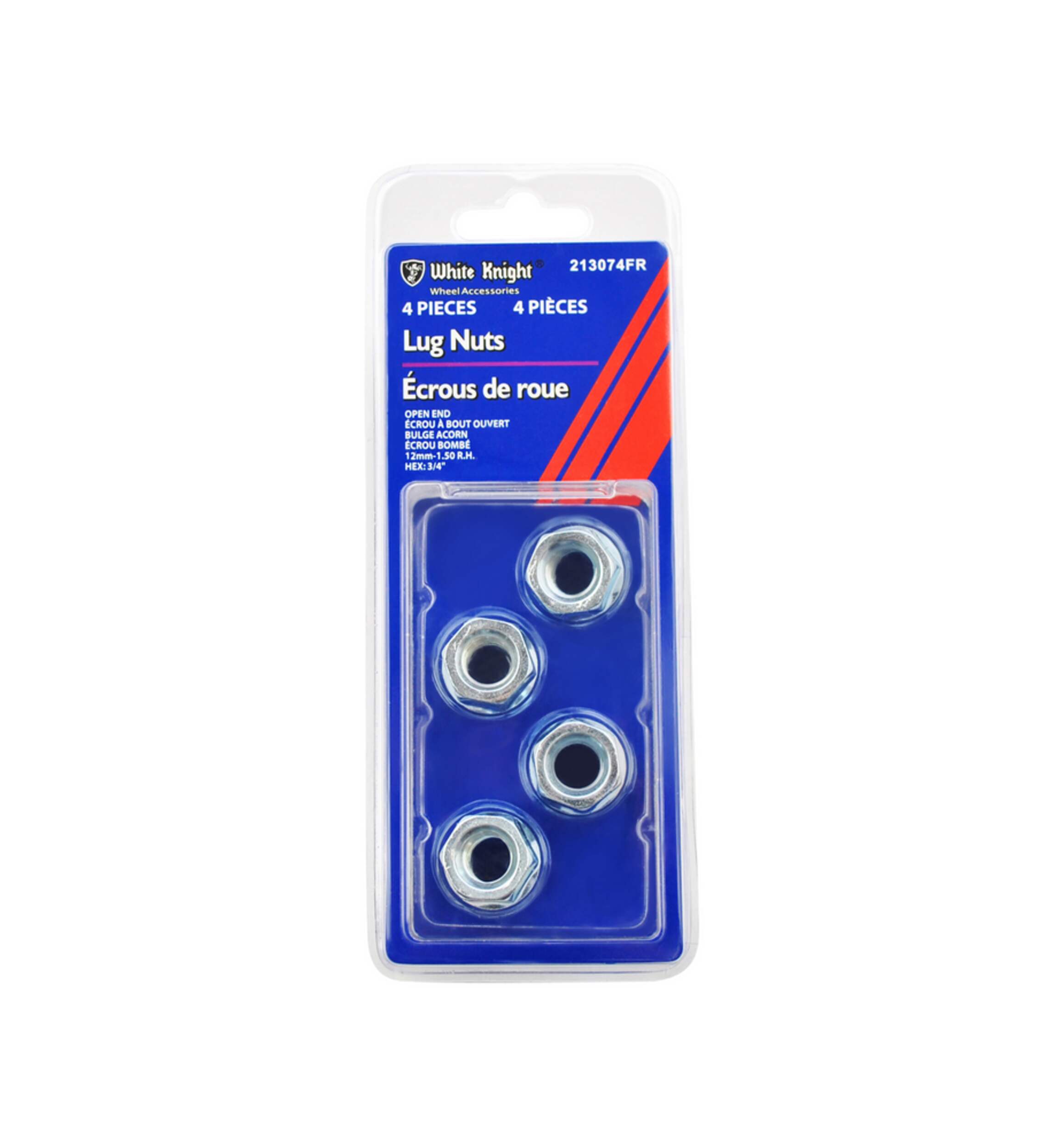 White Knight 12mm x 1.50 Open End Bulge Acorn Lug Nuts, 12-mm x 1.50 Front_Flat
