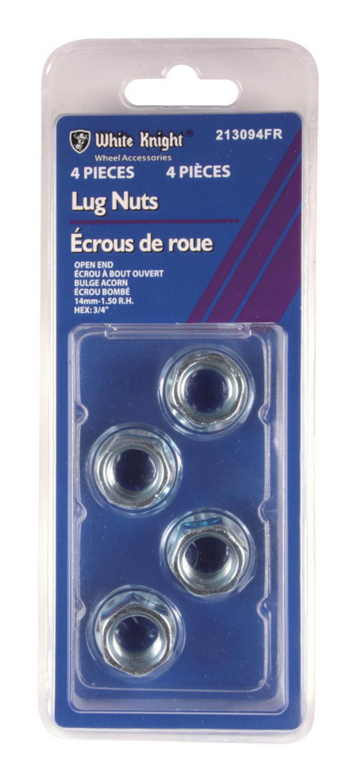 White Knight Bulge Acorn Lug Nuts, 14-mm x 1.50 Front_Flat