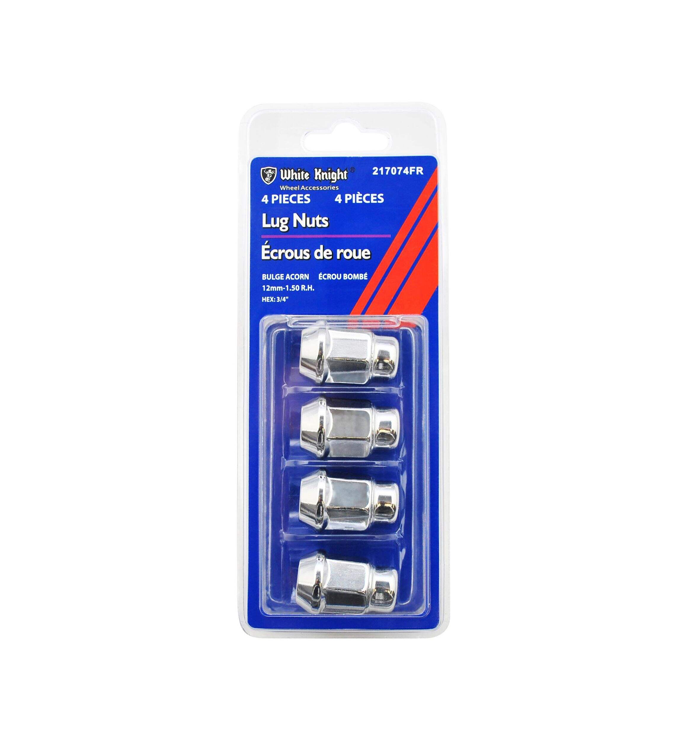 White Knight 217074FR Bulge Acorn Lug Nuts, Chrome, 4-pk Front_Flat