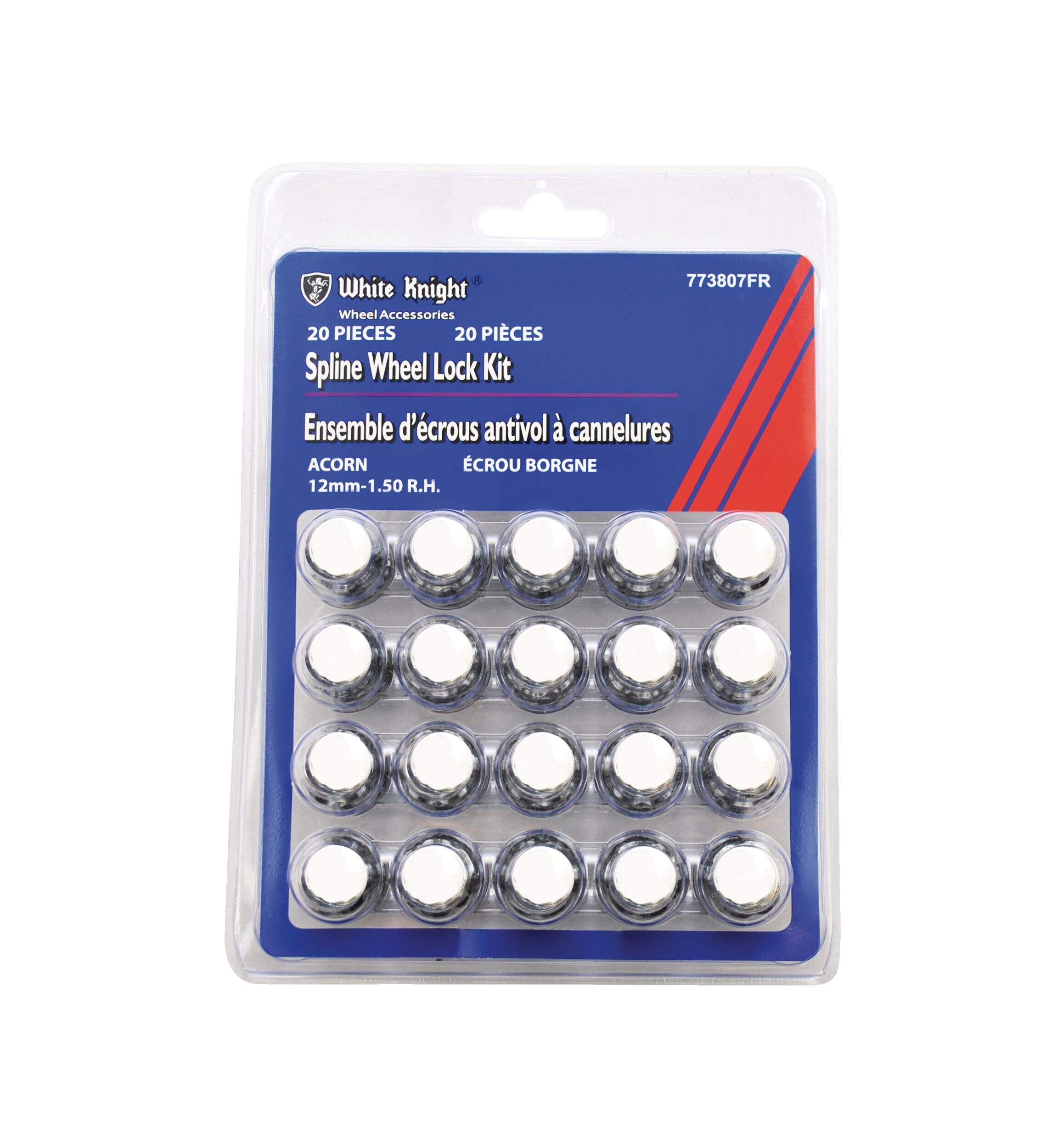 White Knight 773807FR Spline Wheel Lug Nuts, Chrome, 20-pk Front_Flat