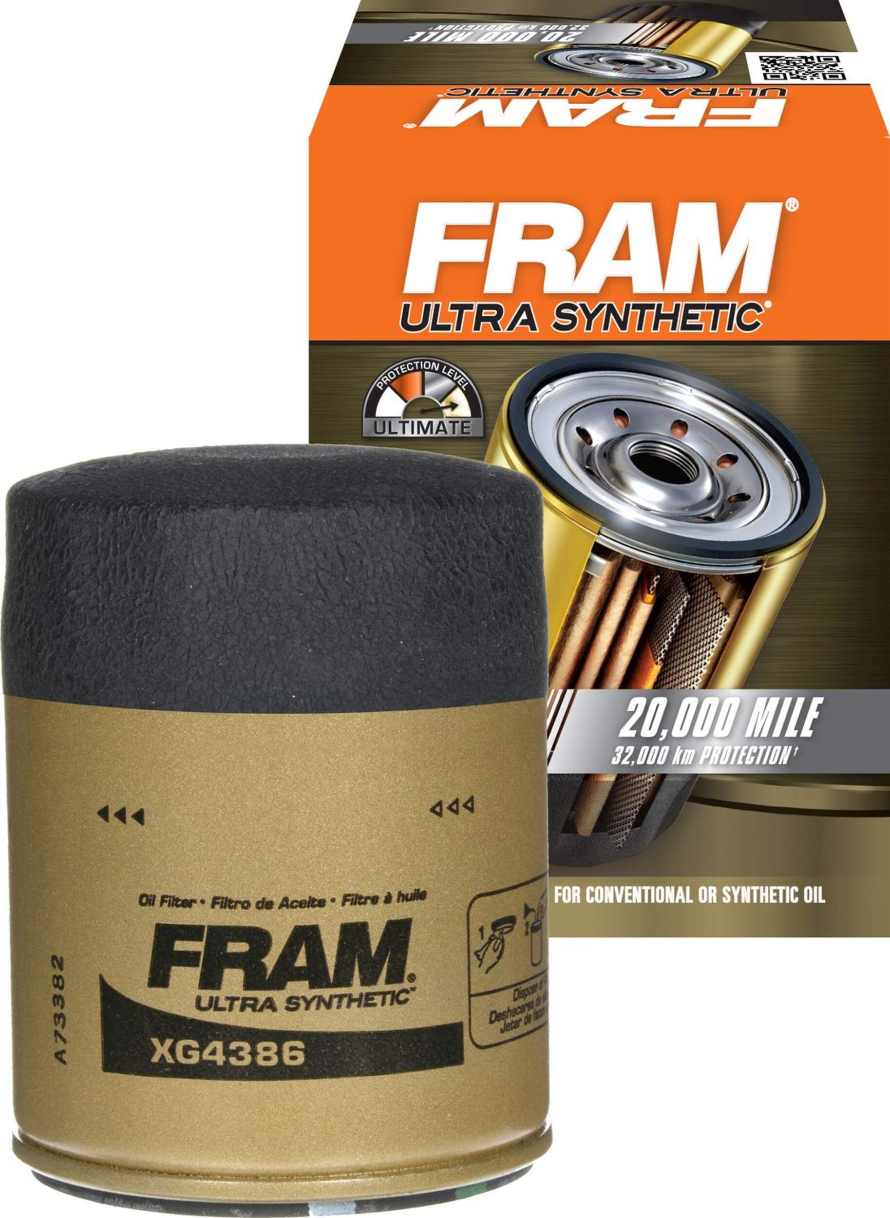 Filtre à huile synthétique FRAM XG4386 Ultra Front_Elevated