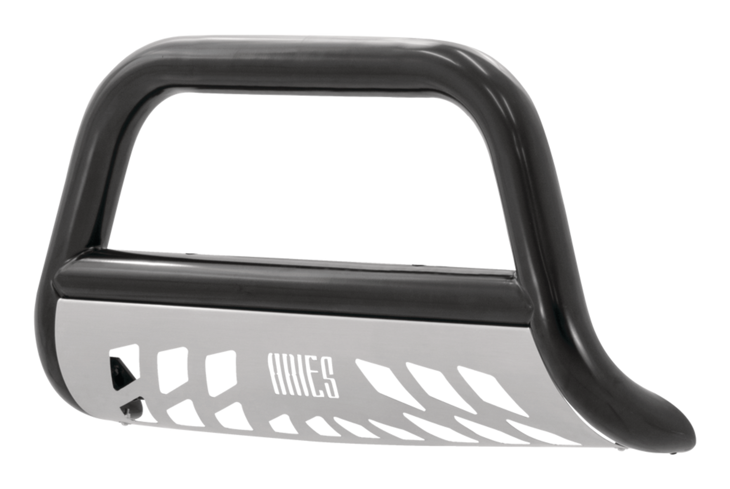 Aries Bull Bar, Semi-Gloss Black with Brushed SS Skid Plate, 3-in Front_Angled_Left
