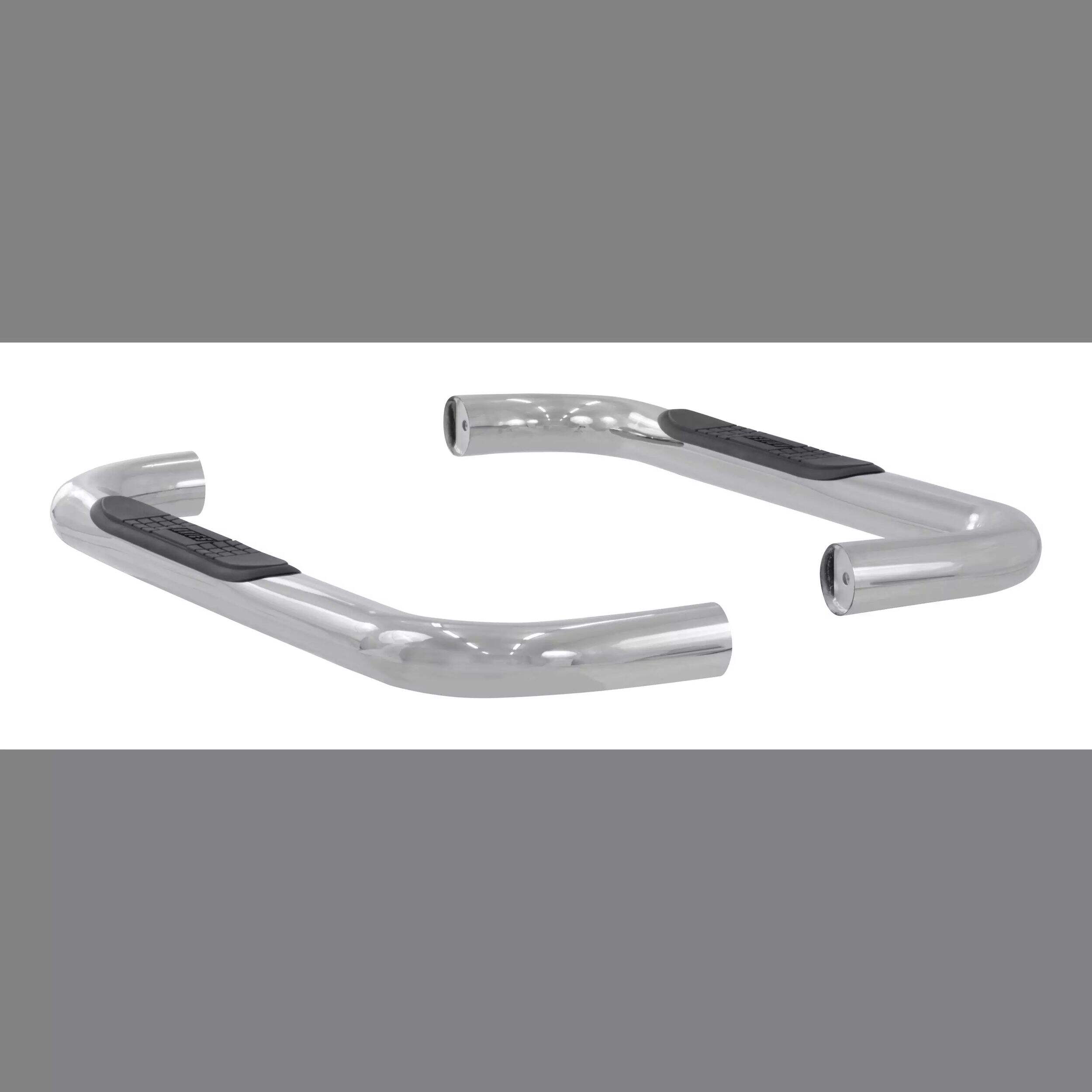 Aries Round Side Bars, Polished Stainless, 3-in Front_Three_Fourths_Angled_Right