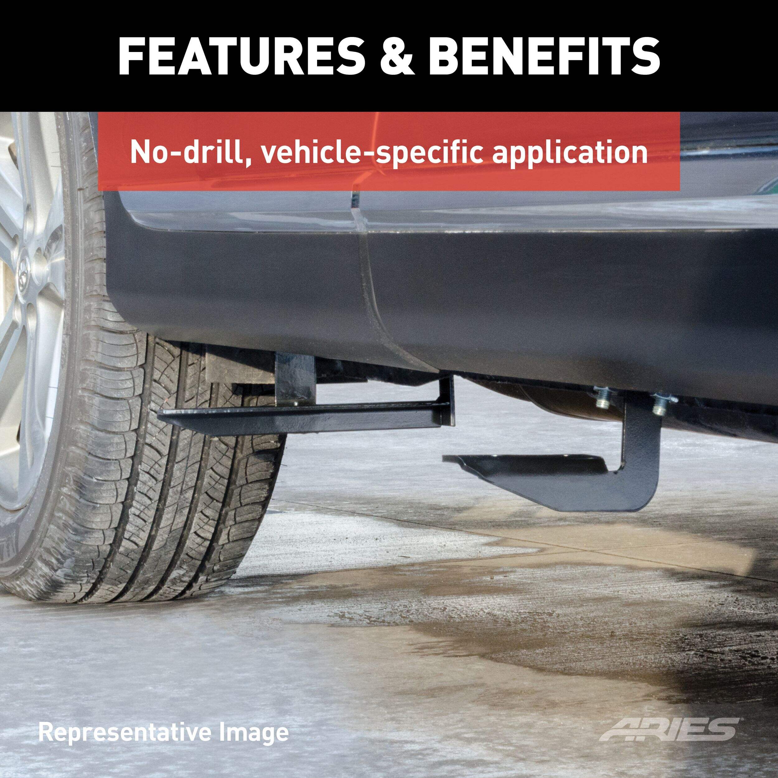 ARIES Mounting Brackets for AeroTread Track Mounting, Black Front_Angled_Left