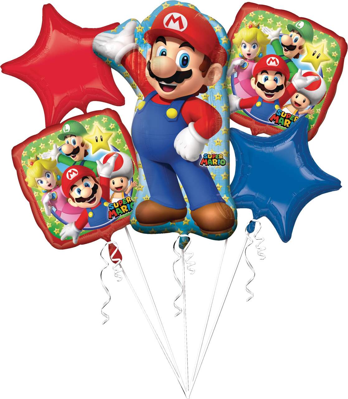 Bouquet de ballons géant en aluminium Super Mario pour fête d'anniversaire,  gonflage à l'hélium inclus, 5 pièces