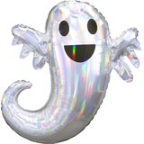 Ghost Satin Foil Balloon, Iridescent White, 28-in, Helium Inflation & Ribbon Included for Halloween Front_Flat