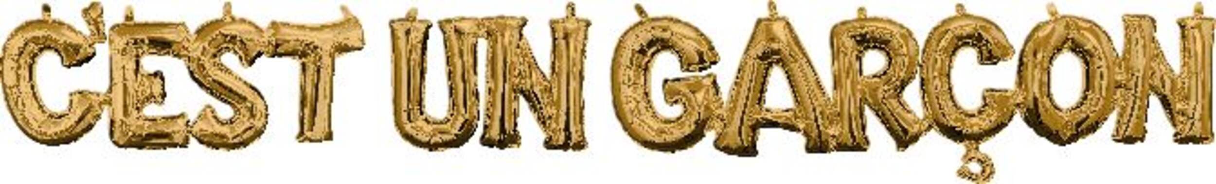 "C'est un Garçon" French Letters Satin Foil Balloon, Gold, 82x12-in, Air-Filled for Baby Shower Front_Flat