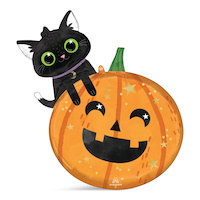 Ballon de forme extraordinaire d'Halloween, forme de chat et citrouille Front_Flat