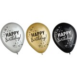 Ballons à confettis en latex pour anniversaire, noir/argent/or, 11 po, paq. 15 Front_Flat
