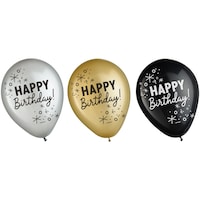 Ballons à confettis en latex pour anniversaire, noir/argent/or, 11 po, paq. 15 Front_Flat