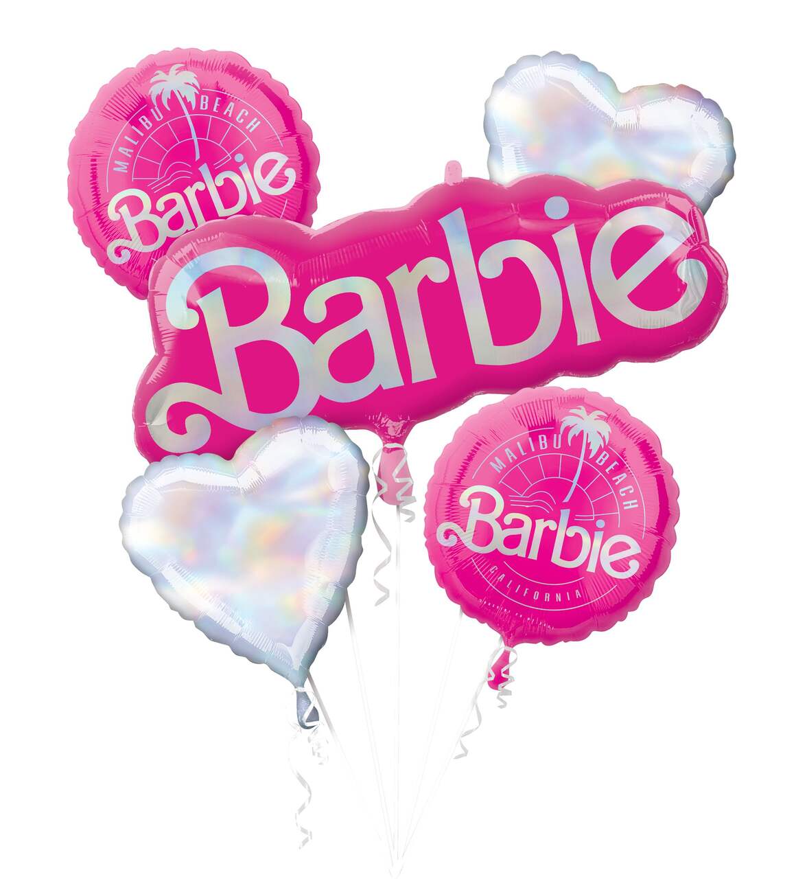 Bouquet de ballons en aluminium d'anniversaire Malibu Barbie, gonflage à  l'hélium inclus, paq. 5