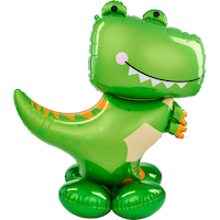 Dino-mite T-Rex Airloonz Satin Foil Balloon, Green, Air-Filled for Birthday Party Front_Flat