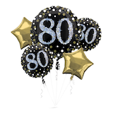 Bouquet de ballons étincelants, célébration 80e anniversaire Front_Flat