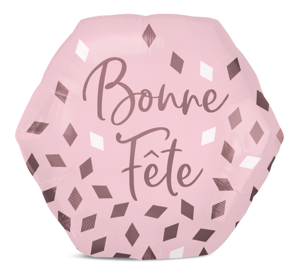 Blush Birthday "Bonne Fête" French Octagon Satin Foil Balloon, Rose