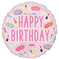 Ballons en aluminium satiné rond Happy Birthday Soirée spa, rose pâle, 18 po, gonflage à l'hélium inclus pour fête d'anniversaire