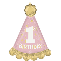 Ballons en aluminium de forme extraordinaire gonflable Little Miss One-derful, or/rose pâle po, gonflage à l'hélium inclus pour fête d'anniversaire Front_Flat