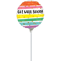 Get Well Bold Stripes Air-Filled Mini Balloon with 'Get Well Soon' Message