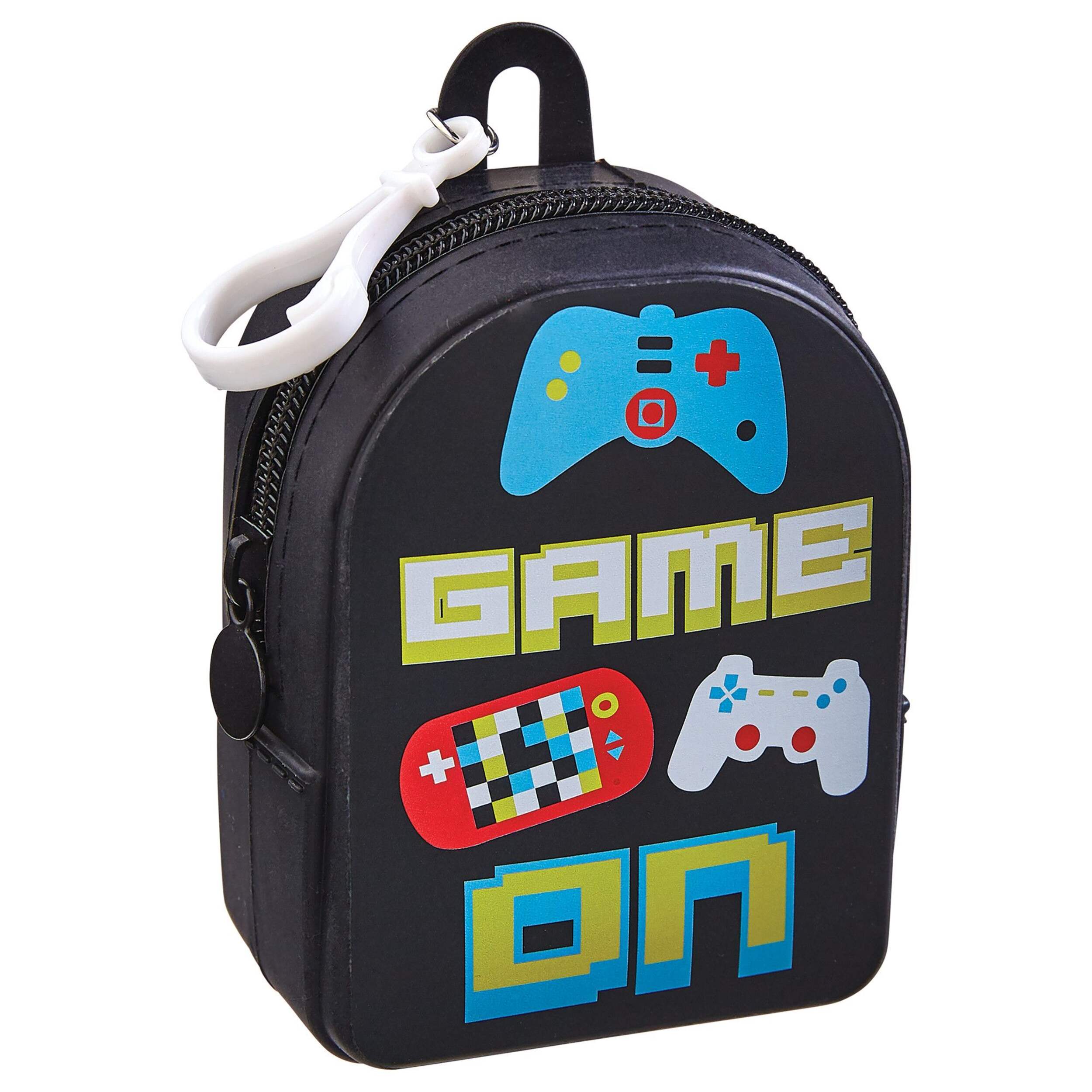 Level Up 'Game On' Video Game Backpack Clip-On, Black, for Birthday/Party Favour Front_Three_Fourths_Angled_Right