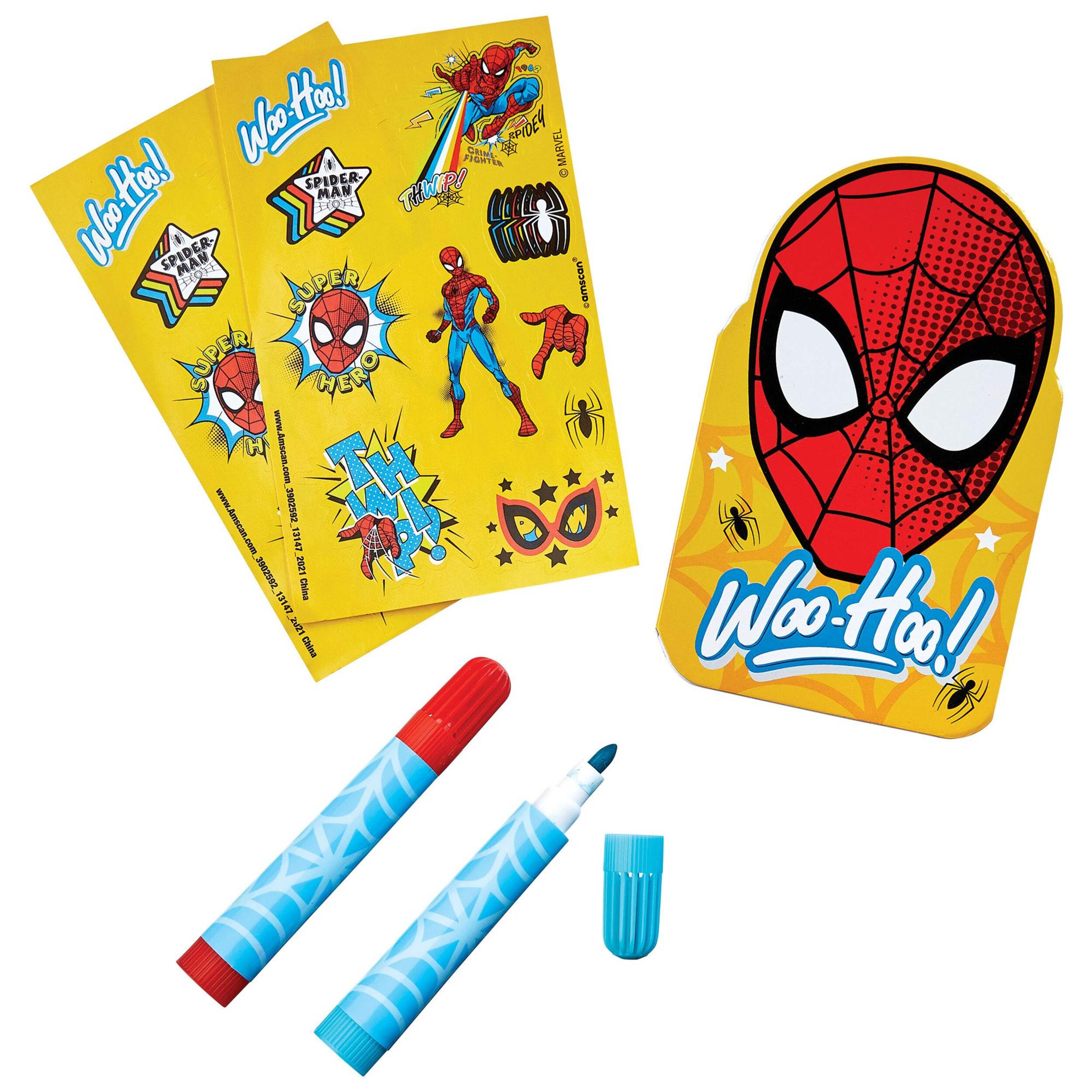 Disney Marvel Spider-Man Colouring & Notepad with Markers & Stickers, Yellow/Red, 5-pk, for Spider-Man Arts & Crafts/Birthday Favour Composite_or_Mixed